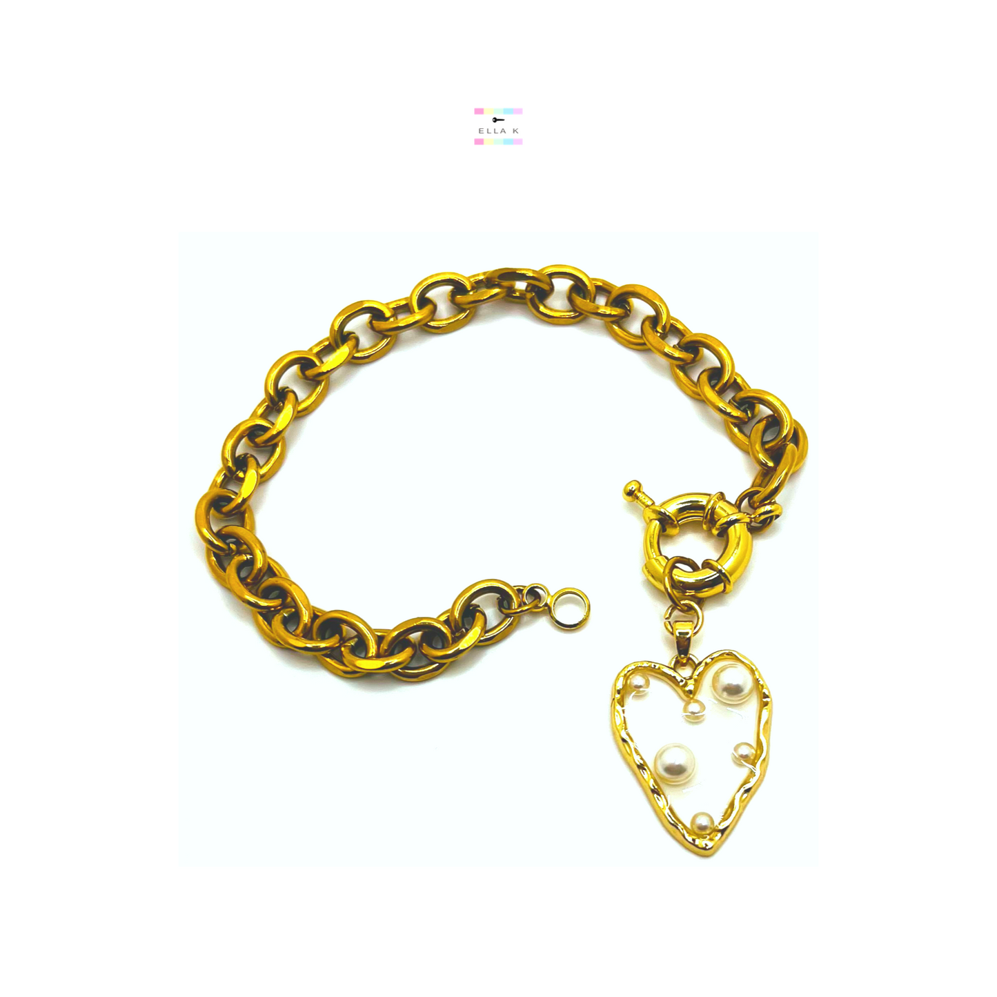 Faux Pearl Heart Charm Bracelet