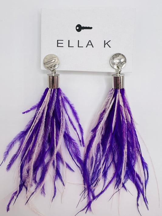 Purple & White Feather Earrings