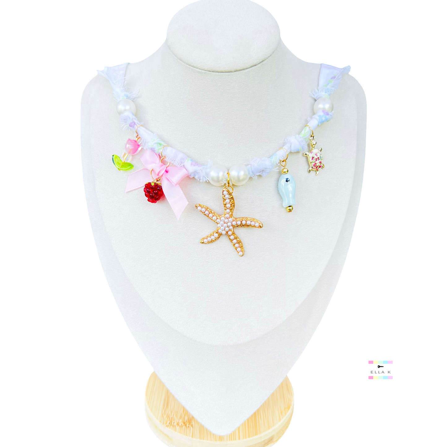 Coquette Garden Coastal Picnic Floral Fabric Charm Necklace