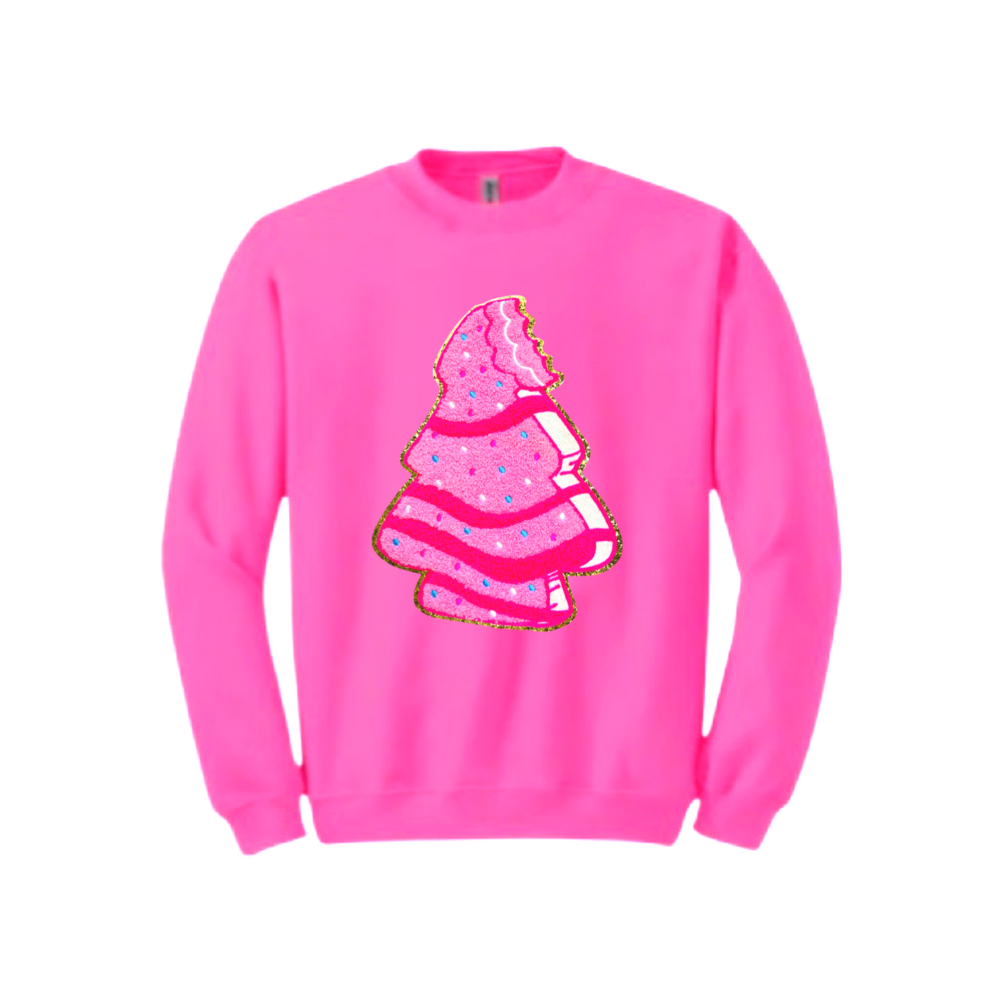 Preppy Pink Christmas Tree Snack Cake Sweatshirt