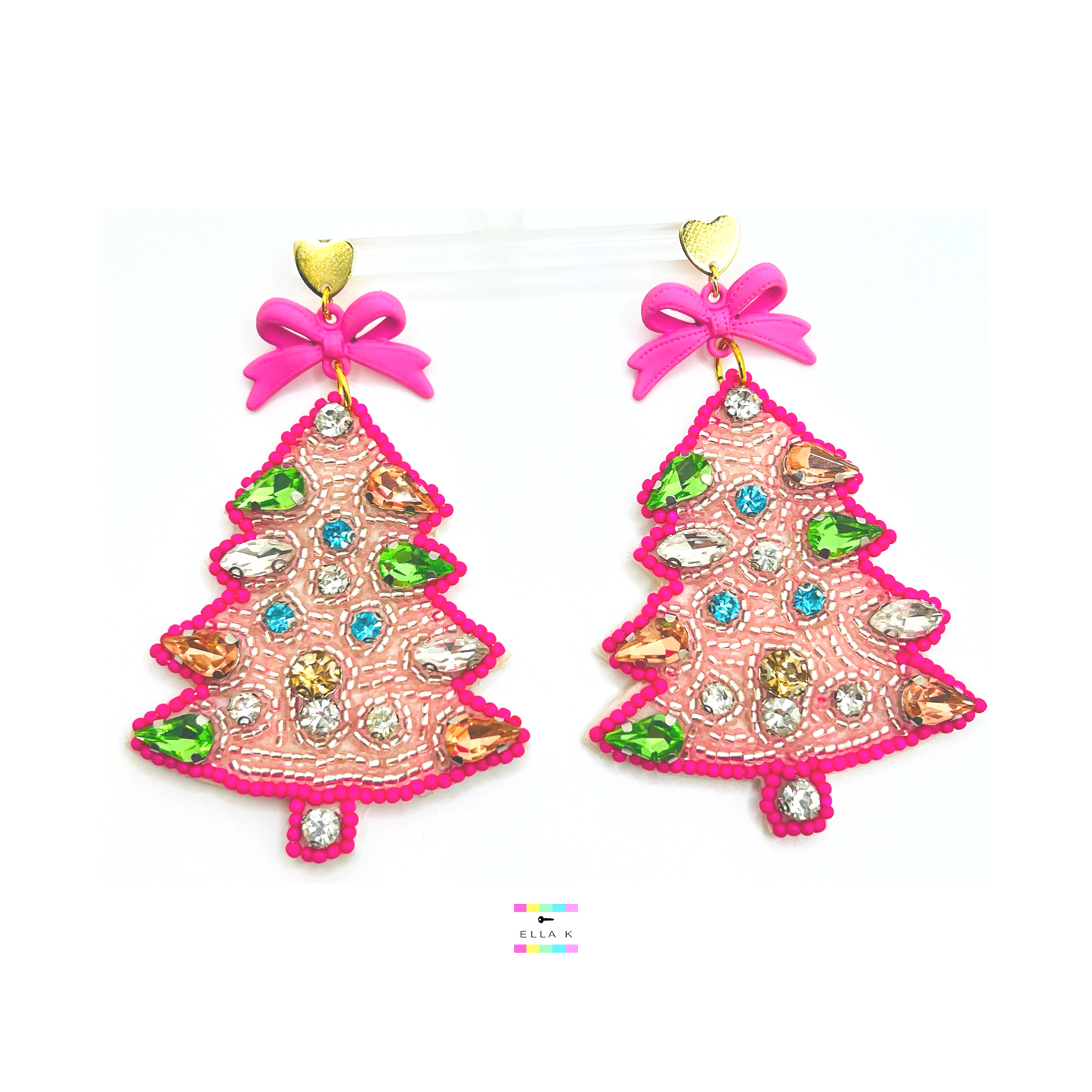 Pink Coquette Bow Christmas Tree Earrings