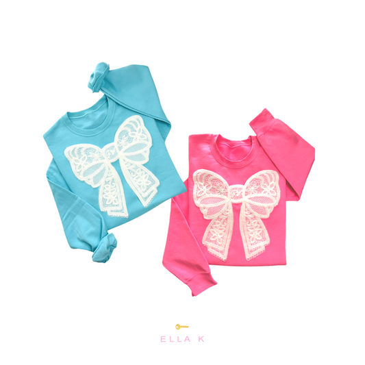 Lace Bow Fleece Pullover