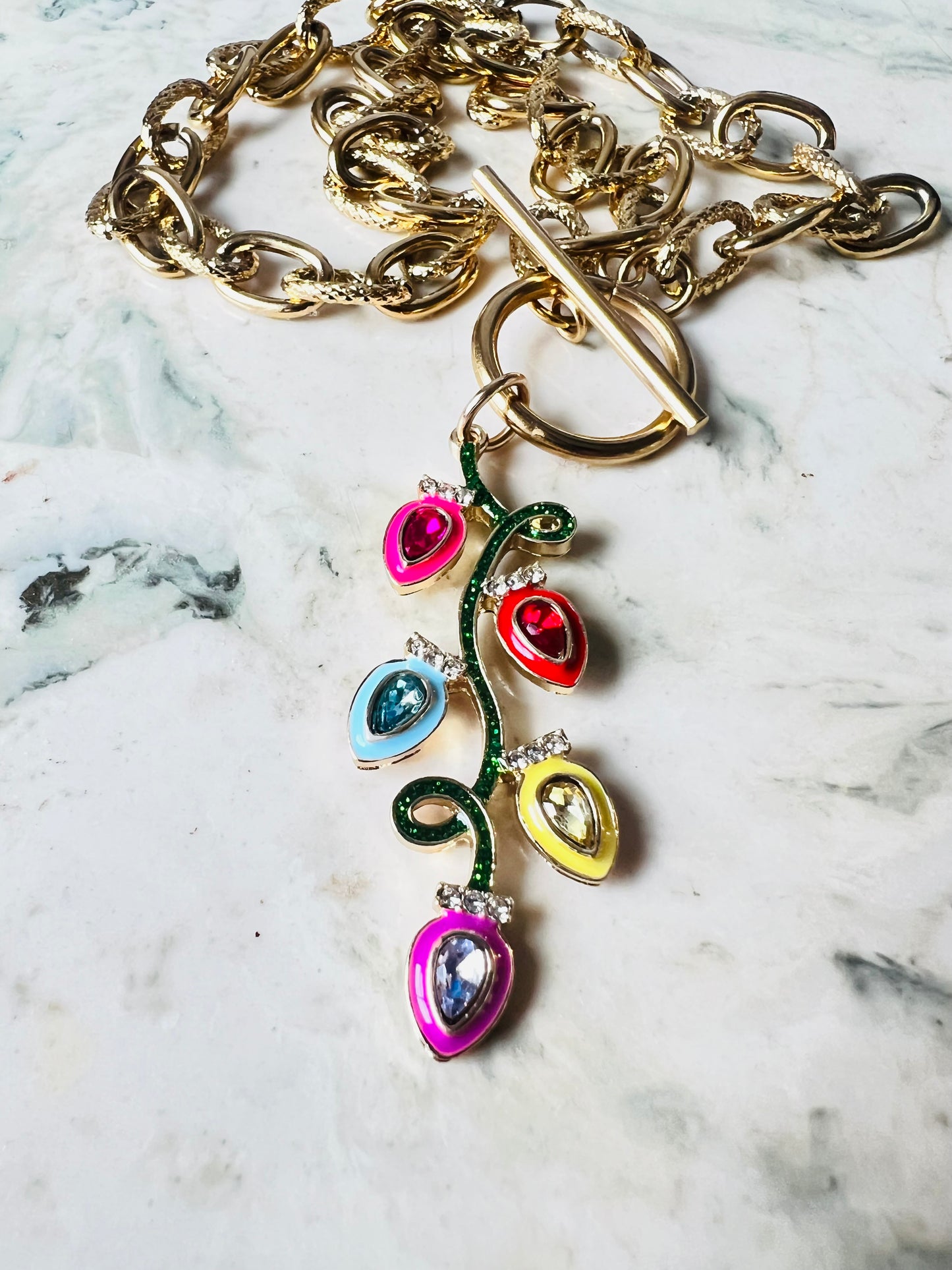 Christmas Light Bulb Chunky Chain Necklace