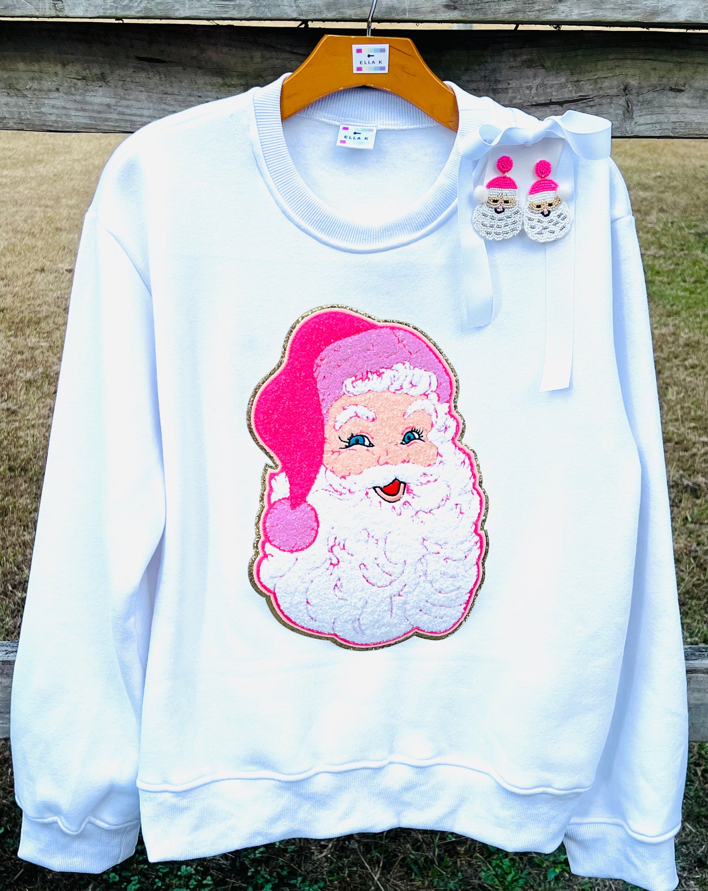 Preppy Pink Santa Sweatshirt - White