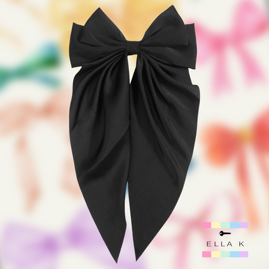 Black Satin Bow Barrette Hair Clip