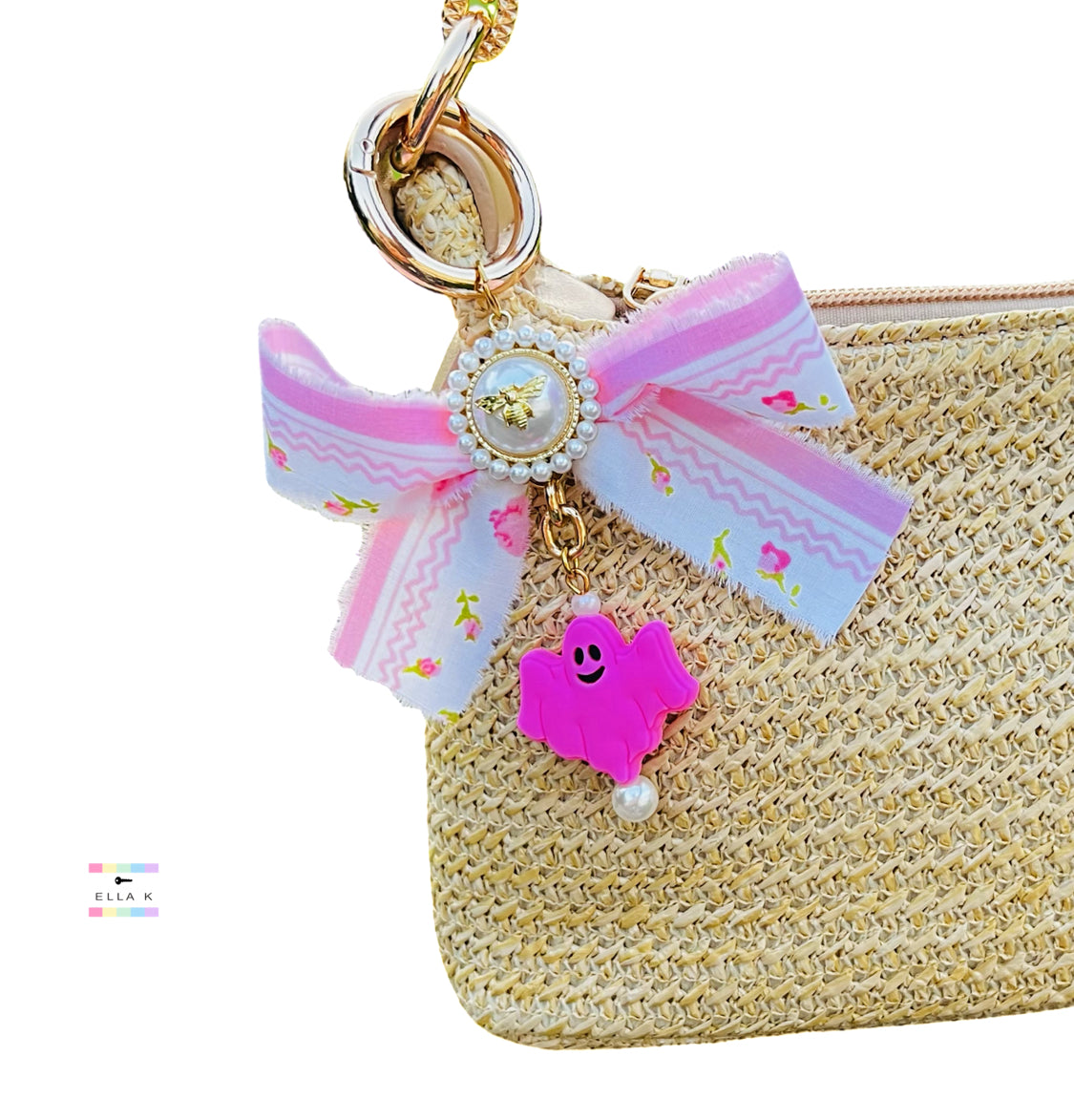 Pink Ghost Flora Luxe Coquette Bow Bag Charm
