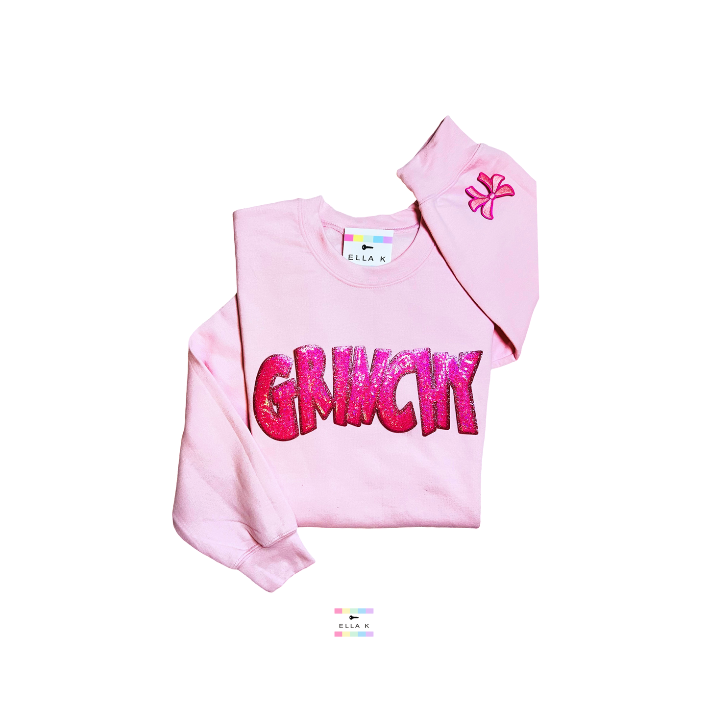 Pink Sequin “Grinchy” Custom Color Christmas Sweatshirt