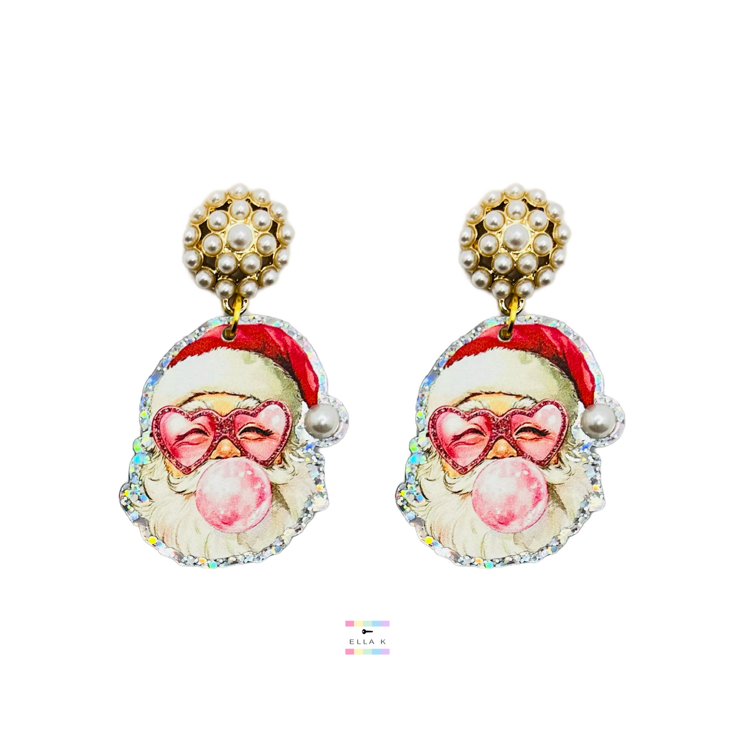 Bubble Gum Santa Christmas Earrings