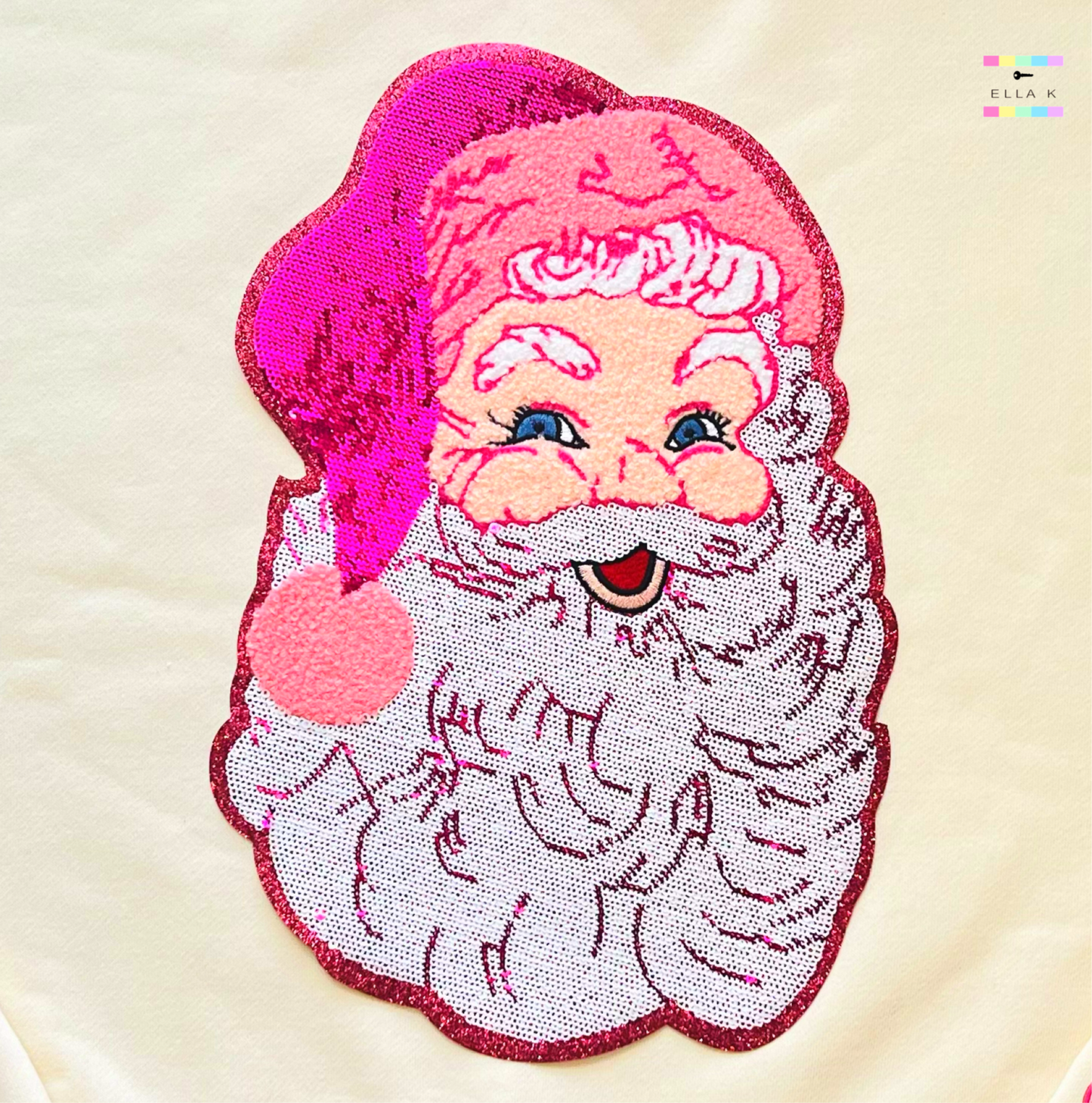 Preppy Pink Sequin Santa Cropped Pullover