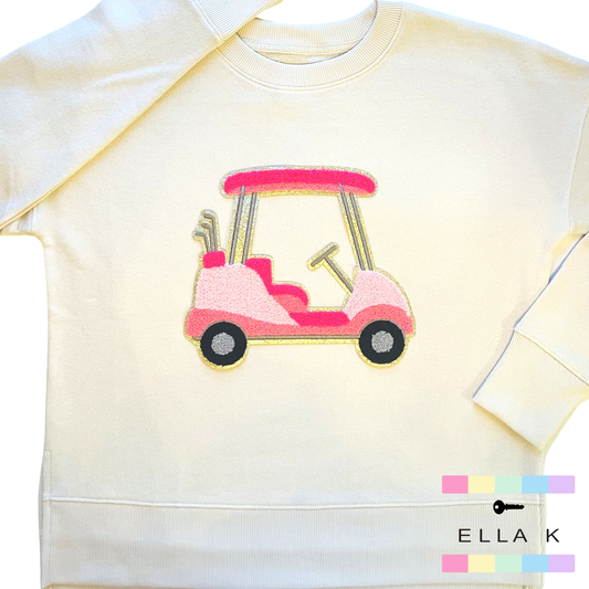 Preppy Pink Golf Cart Pullover - Beige