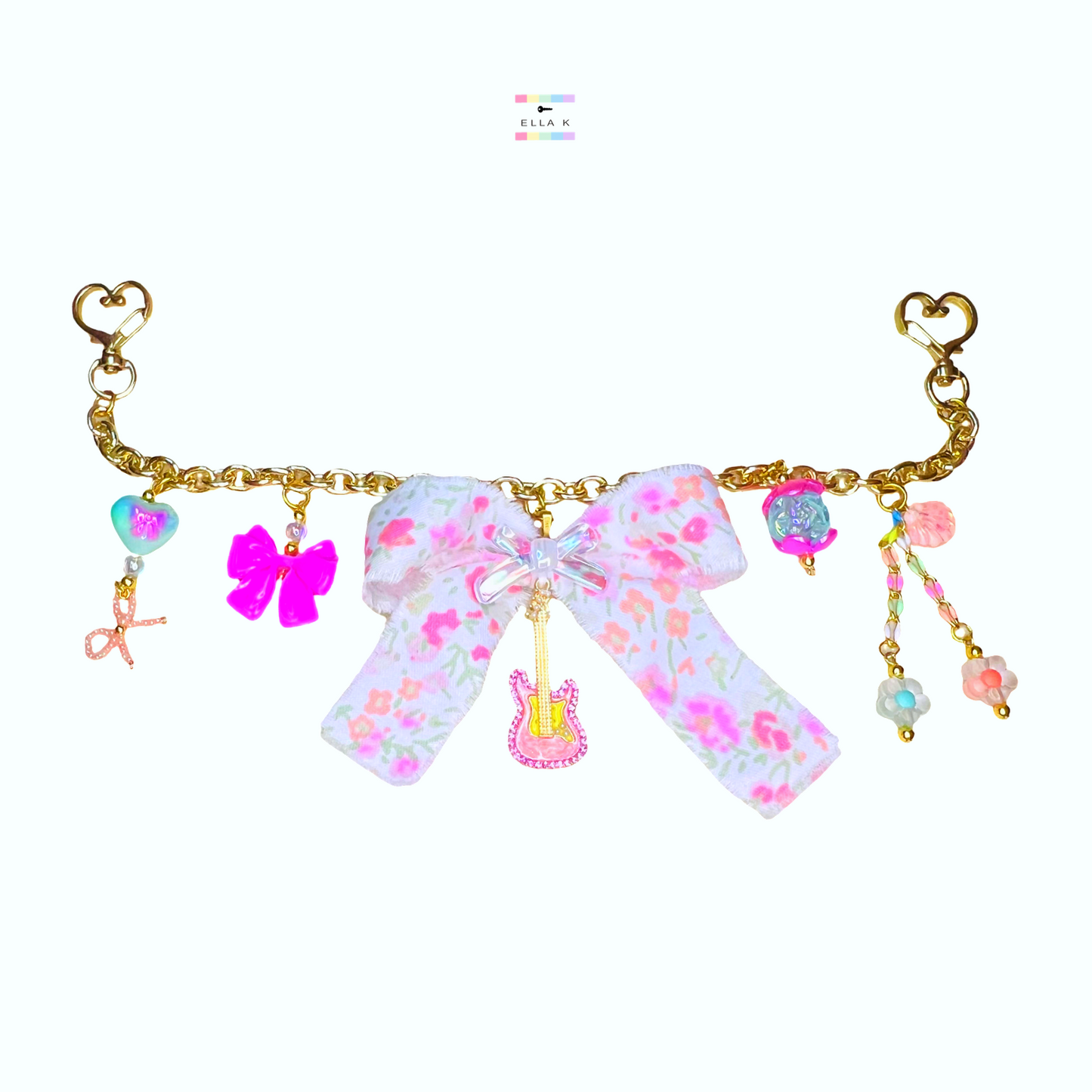 Pink Guitar Floral Coquette Bag Charm