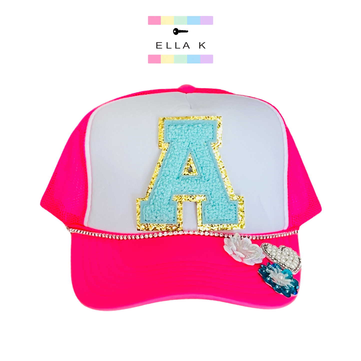 Neon Pink Custom Chenille Letter Trucker Hat