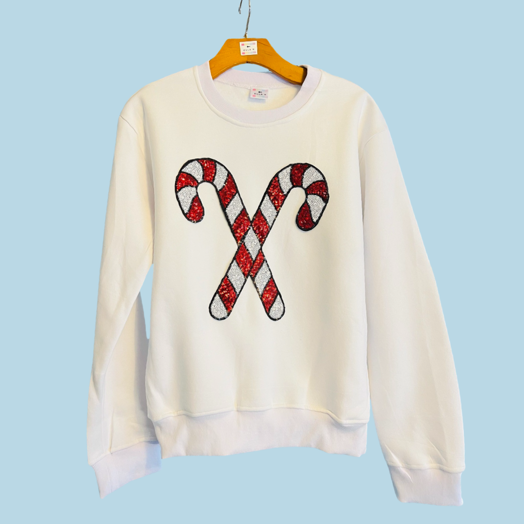 Candy Cane Sequin Christmas Sweatshirt