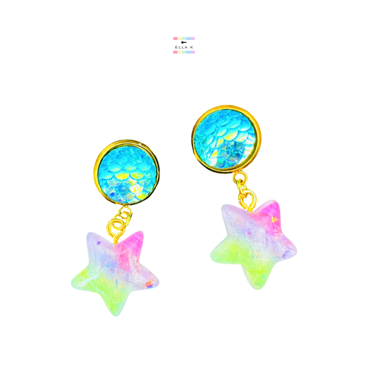 Opal Aquarium Starfish Mermaid Scale Earrings