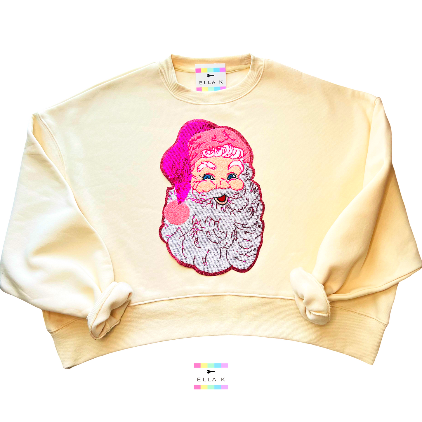 Preppy Pink Sequin Santa Cropped Pullover