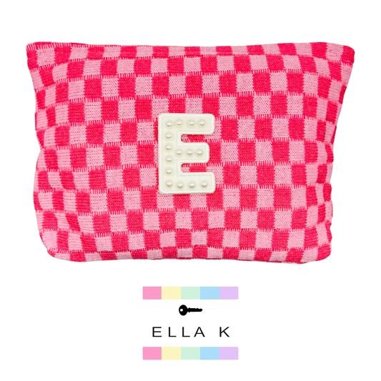 Custom Initial Checkered Makeup Bag