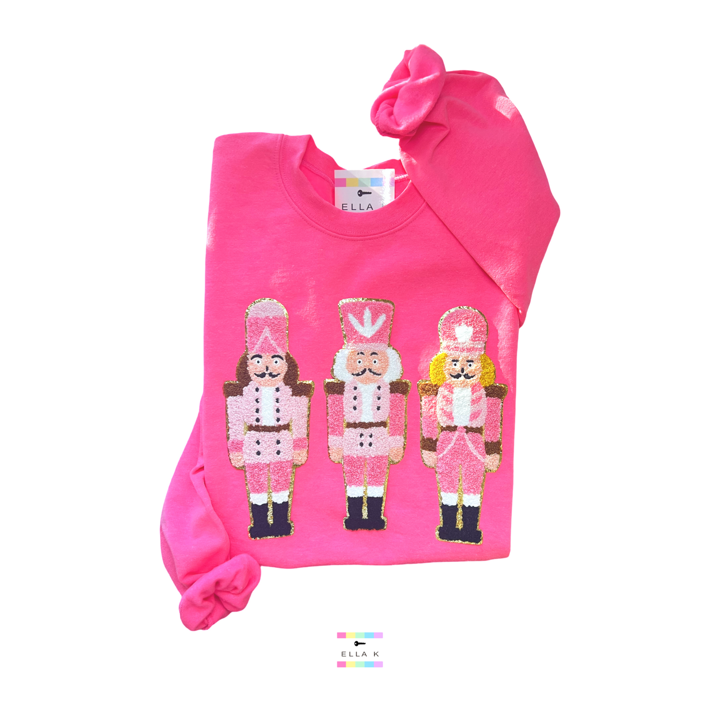 Powder Pink Chenille Nutcracker Christmas Pullover