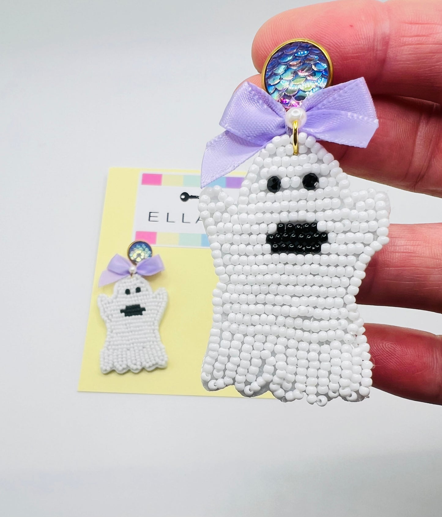 Beaded Ghost  Halloween Earrings