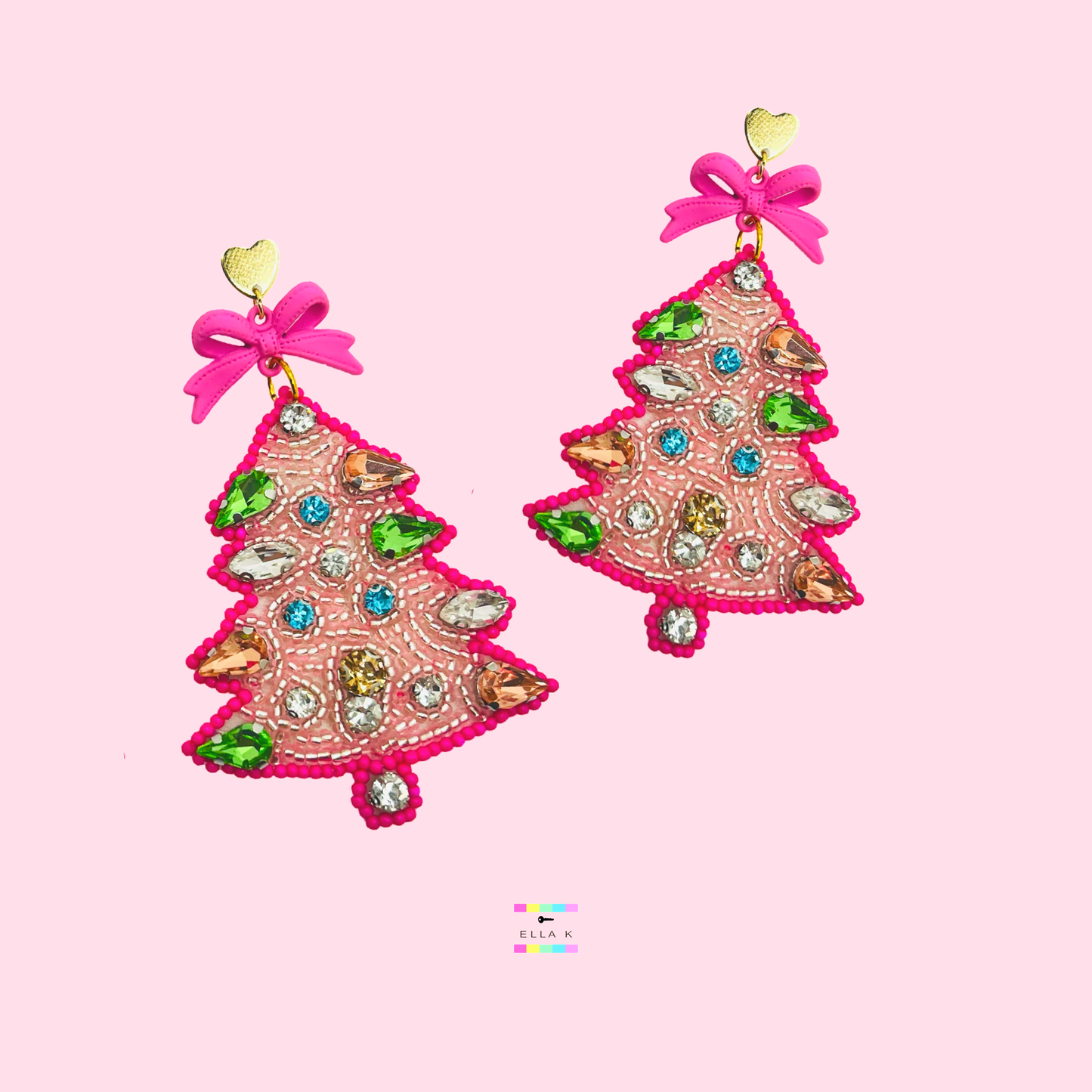 Pink Coquette Bow Christmas Tree Earrings