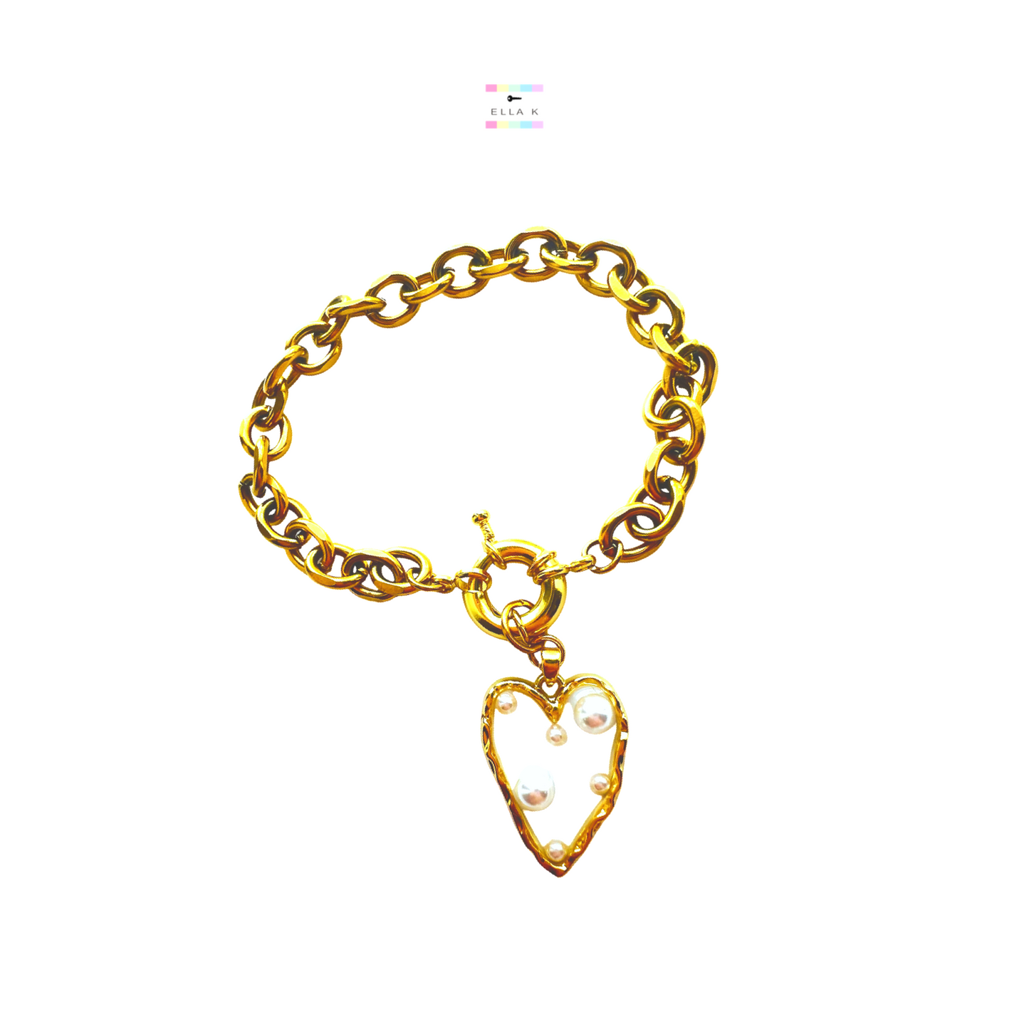 Faux Pearl Heart Charm Bracelet