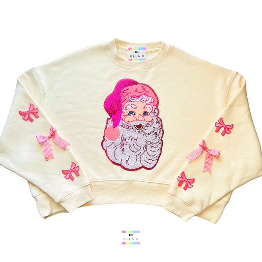 Preppy Pink Sequin Santa Cropped Pullover