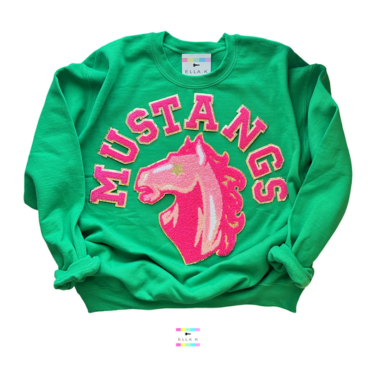 West Jones Mustangs Preppy Pink Varsity Sweatshirt - Irish Green