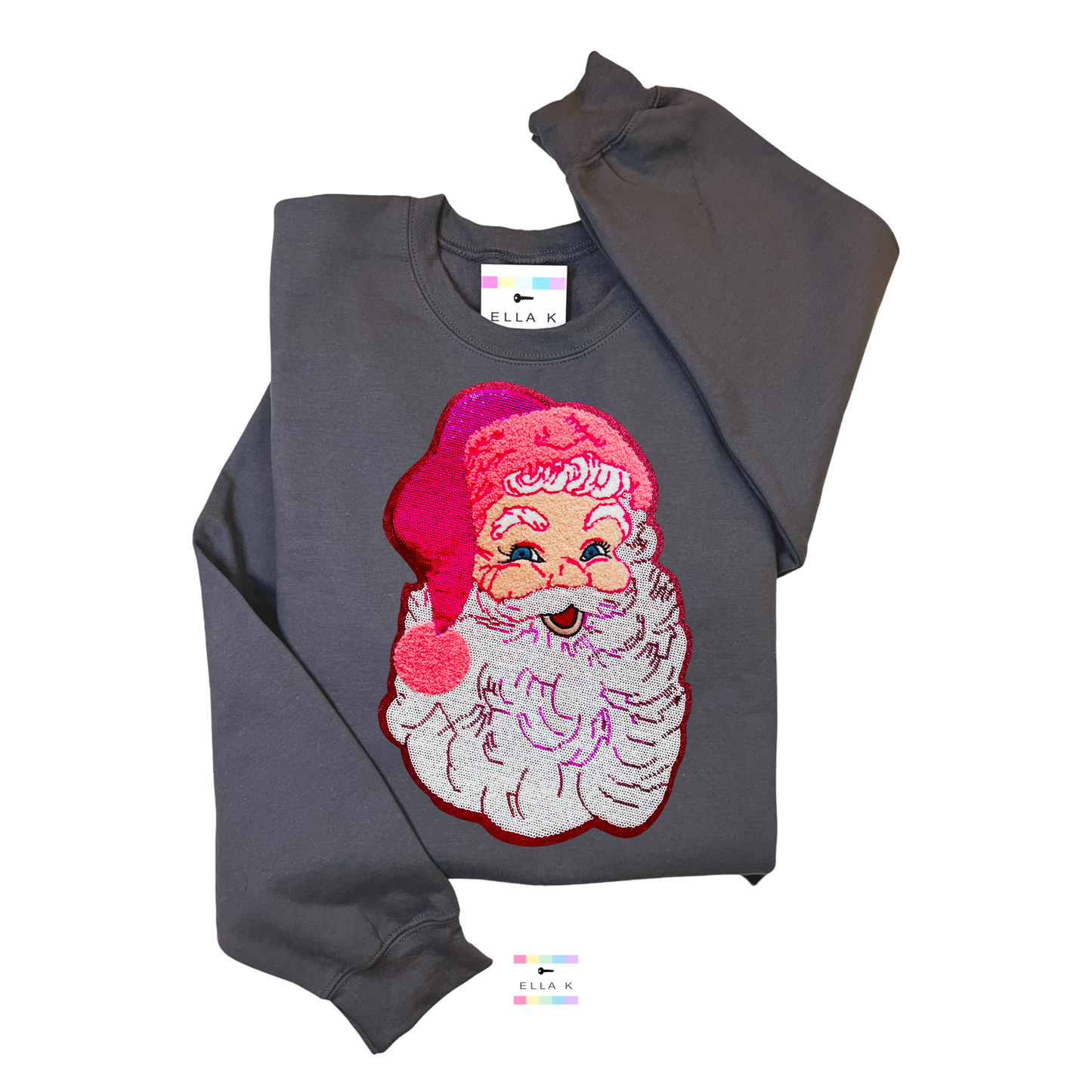Preppy Pink Sequin Santa Pullover