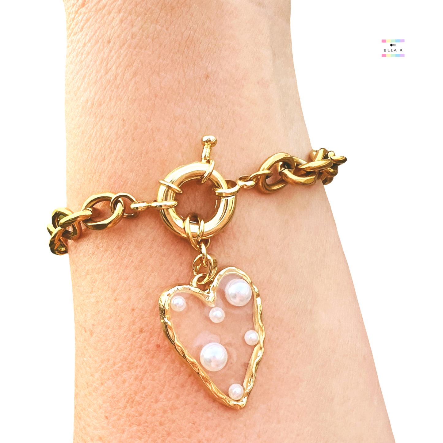 Faux Pearl Heart Charm Bracelet