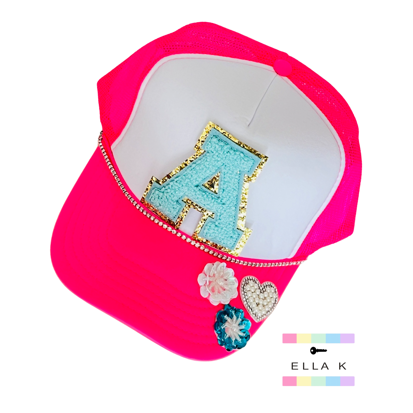 Neon Pink Custom Chenille Letter Trucker Hat