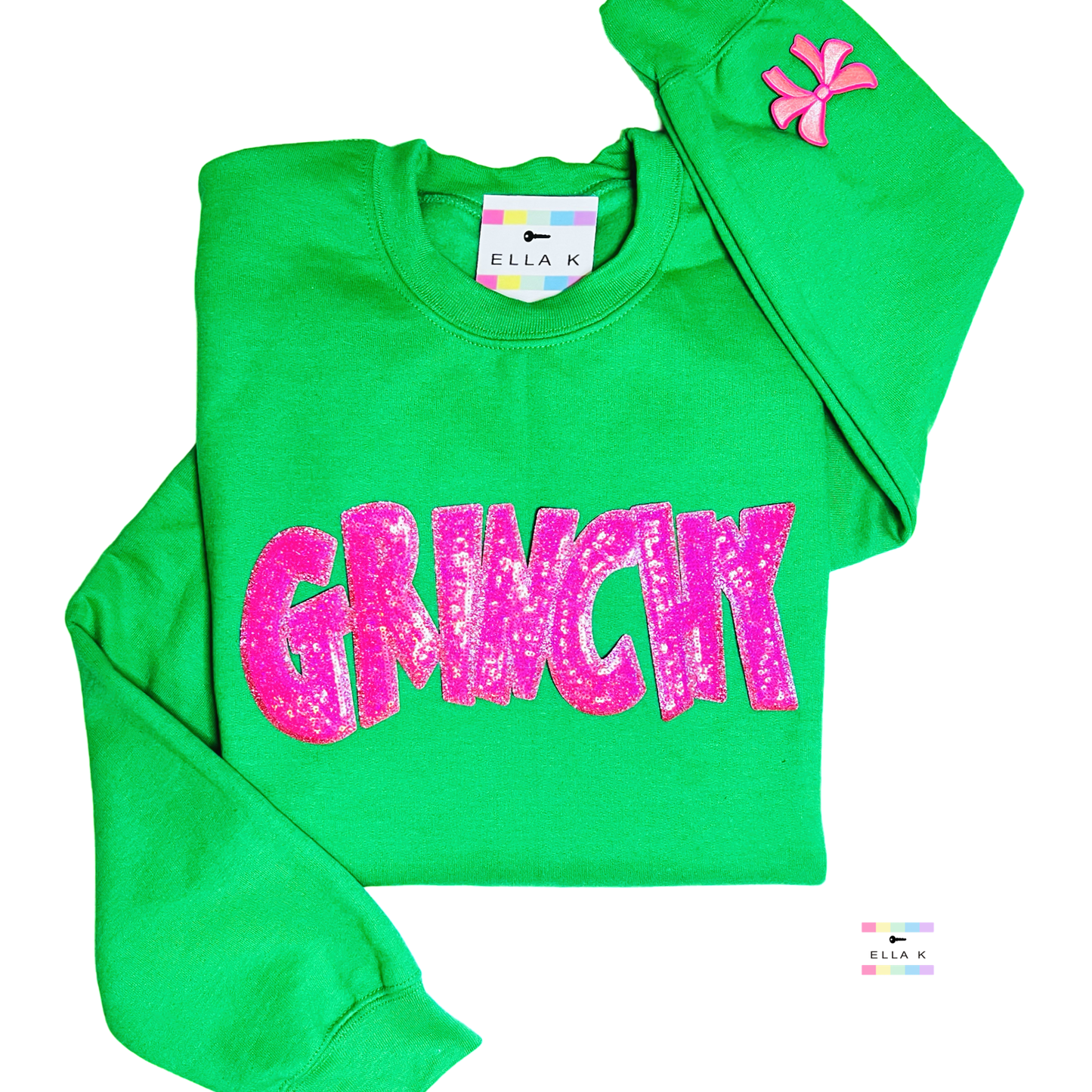 Pink Sequin “Grinchy” Custom Color Christmas Sweatshirt