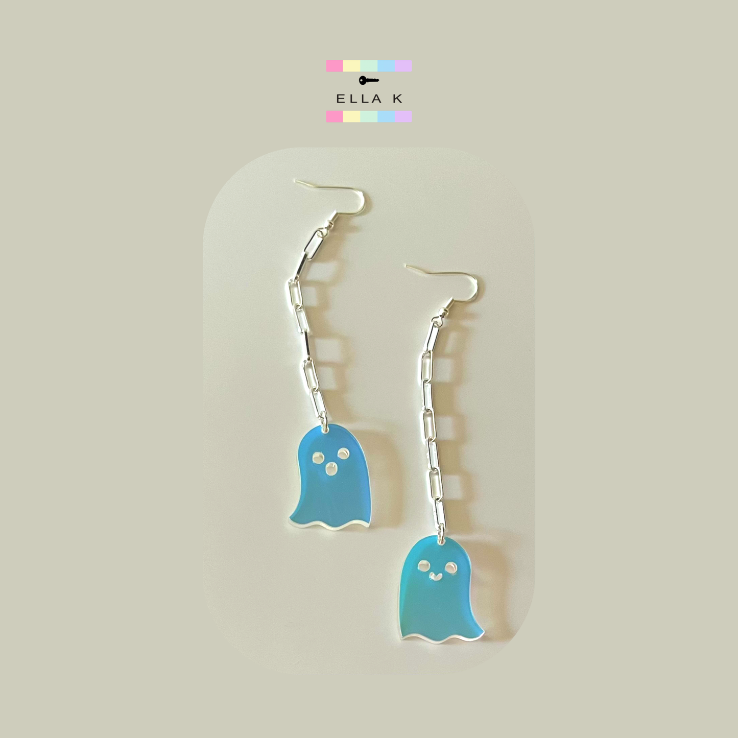 Holographic Ghost Silver Paperclip Earrings