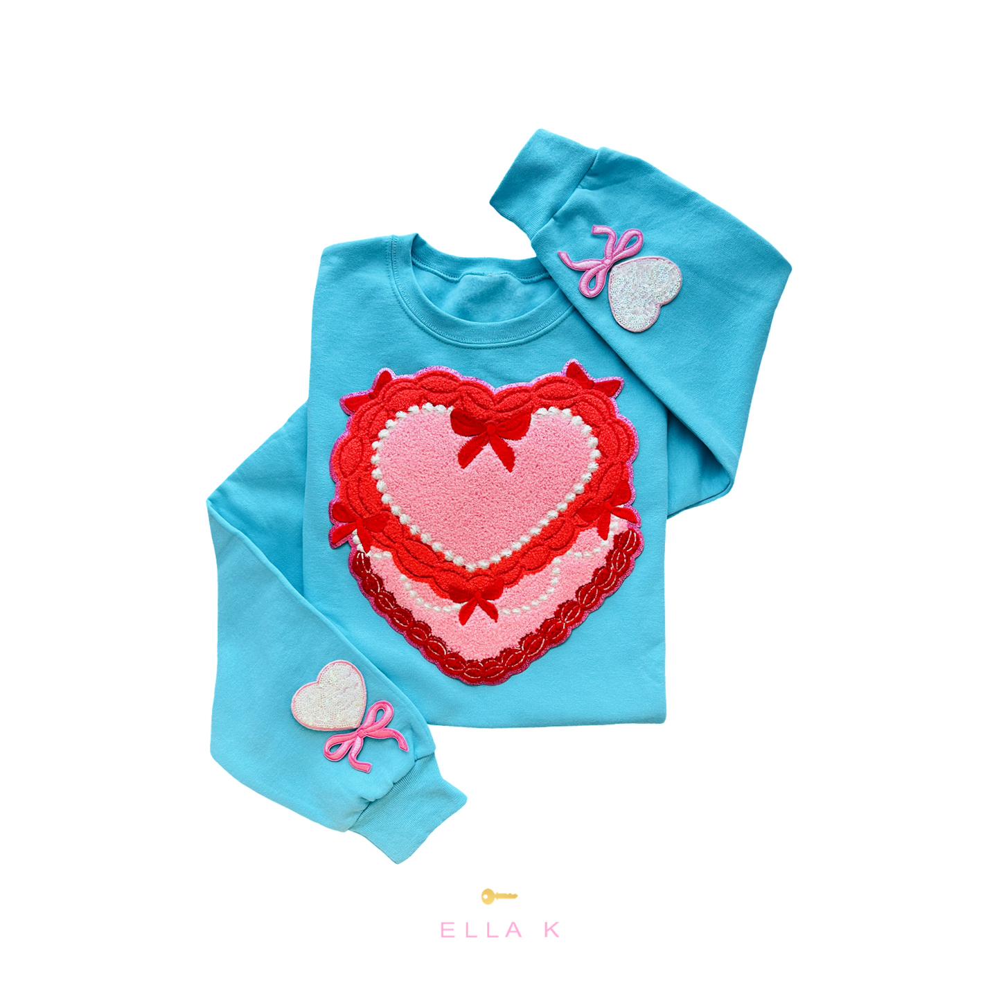 Coquette Bow Chenille Heart Cake Sweatshirt