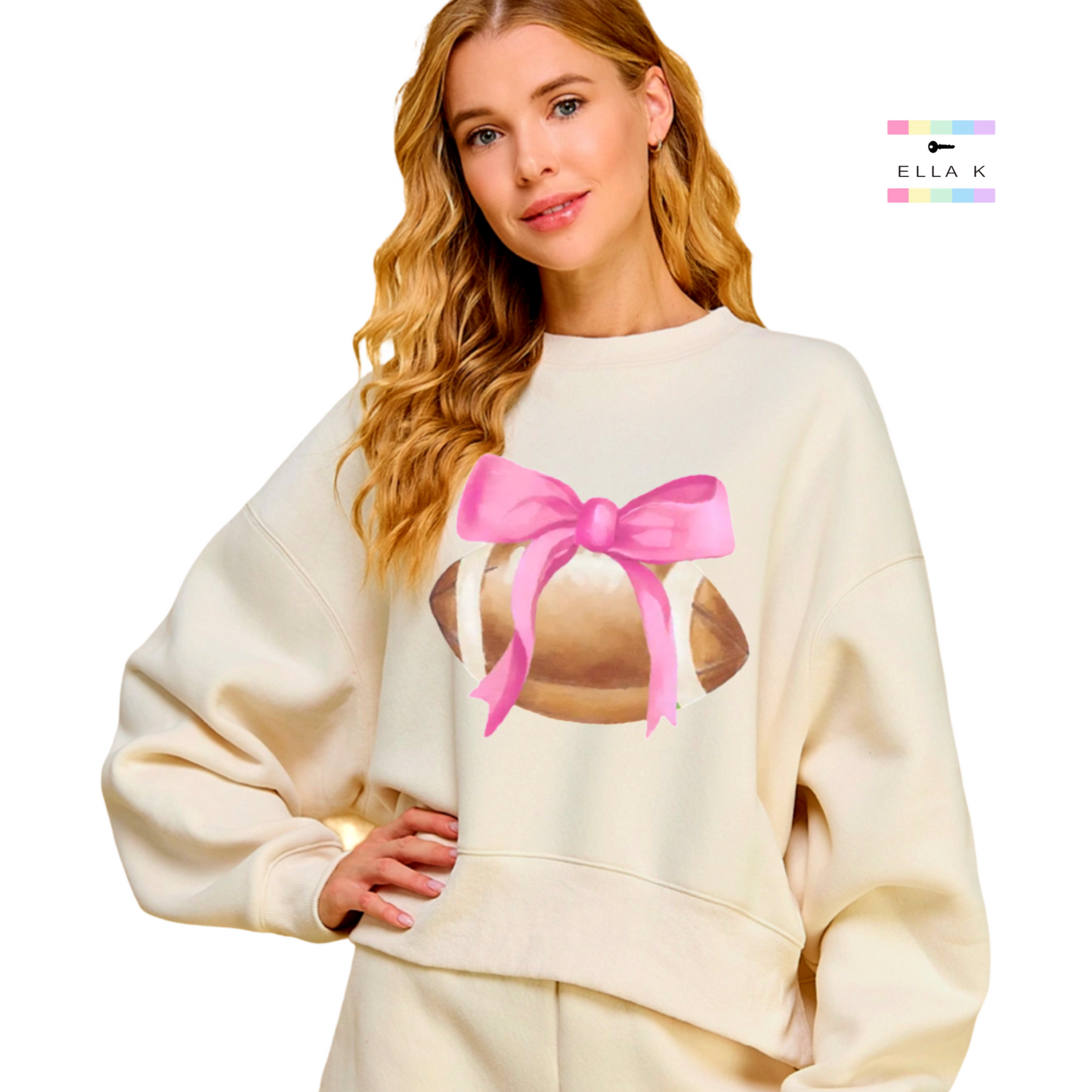 Pink Coquette Bow Football Watercolor Sweatshirt & Shorts Set