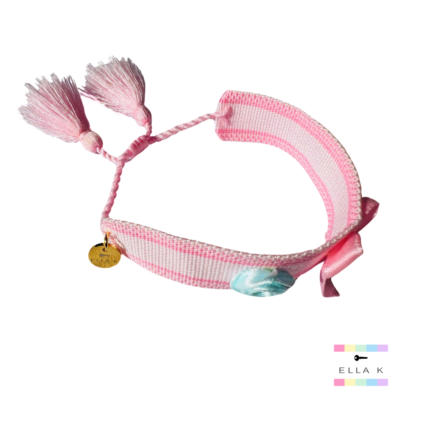 Roses & Coquette Bow Pink Canvas Bracelet