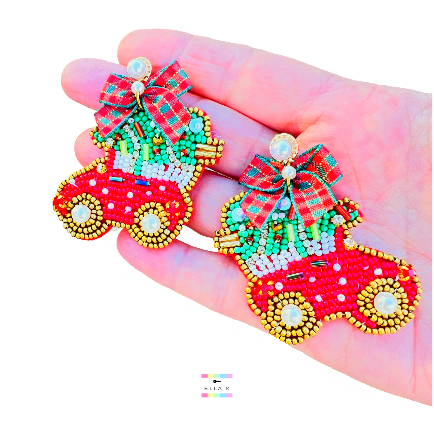 Coquette Bow Christmas Plaid Christmas Tree Car Vacation Earrings