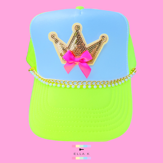 She Wears The Crown Neon Yellow Trucker Hat