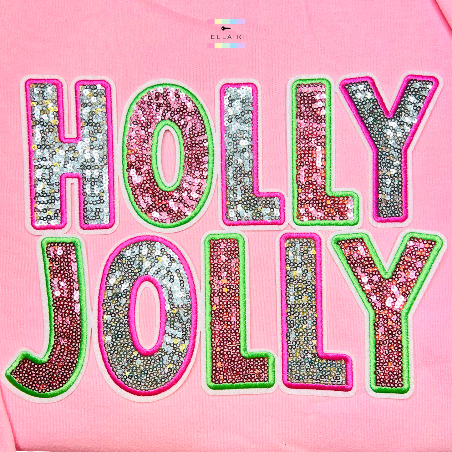 Sequin Holly Jolly Light Pink Christmas Sweatshirt