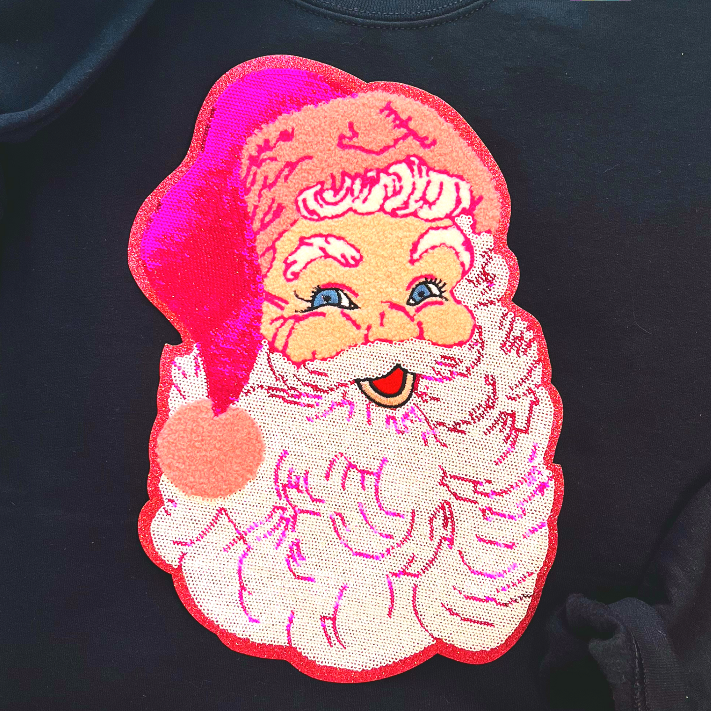 Preppy Pink Sequin Santa Pullover