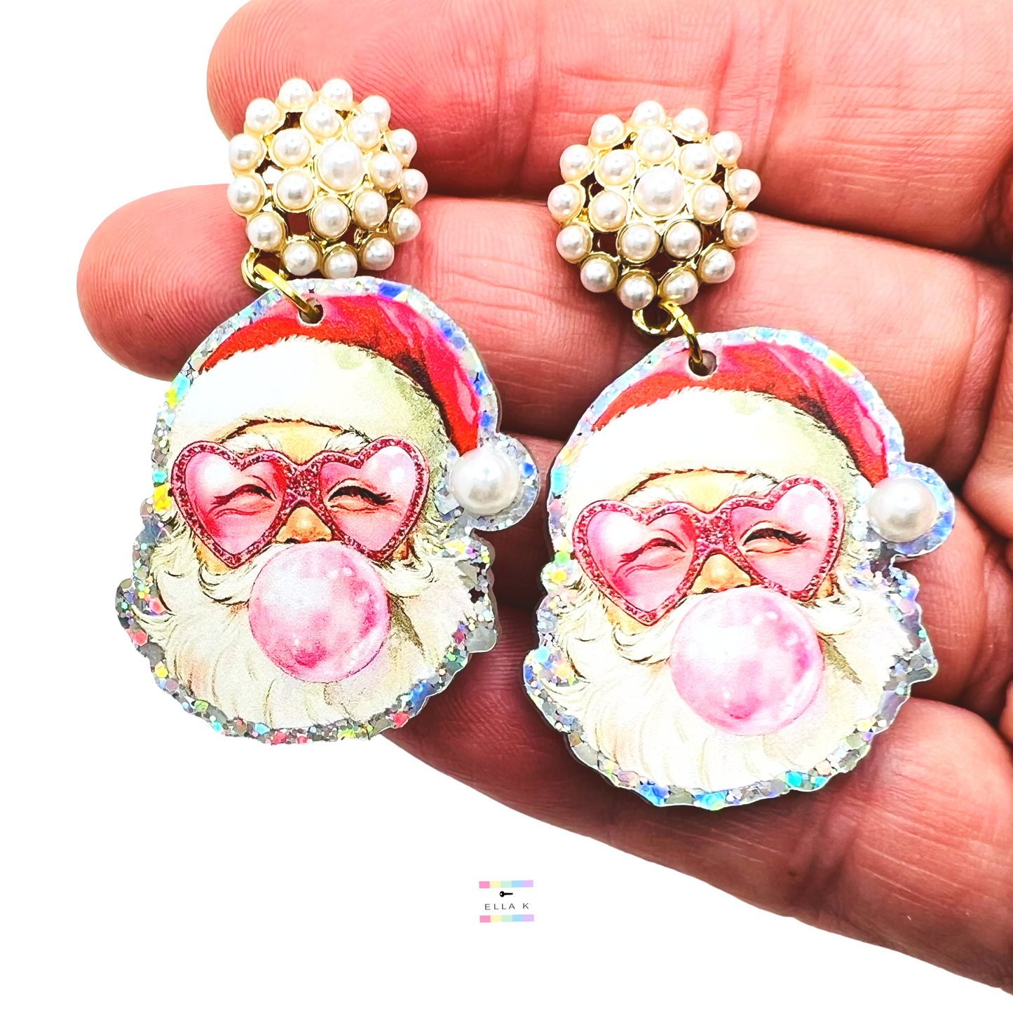 Bubble Gum Santa Christmas Earrings