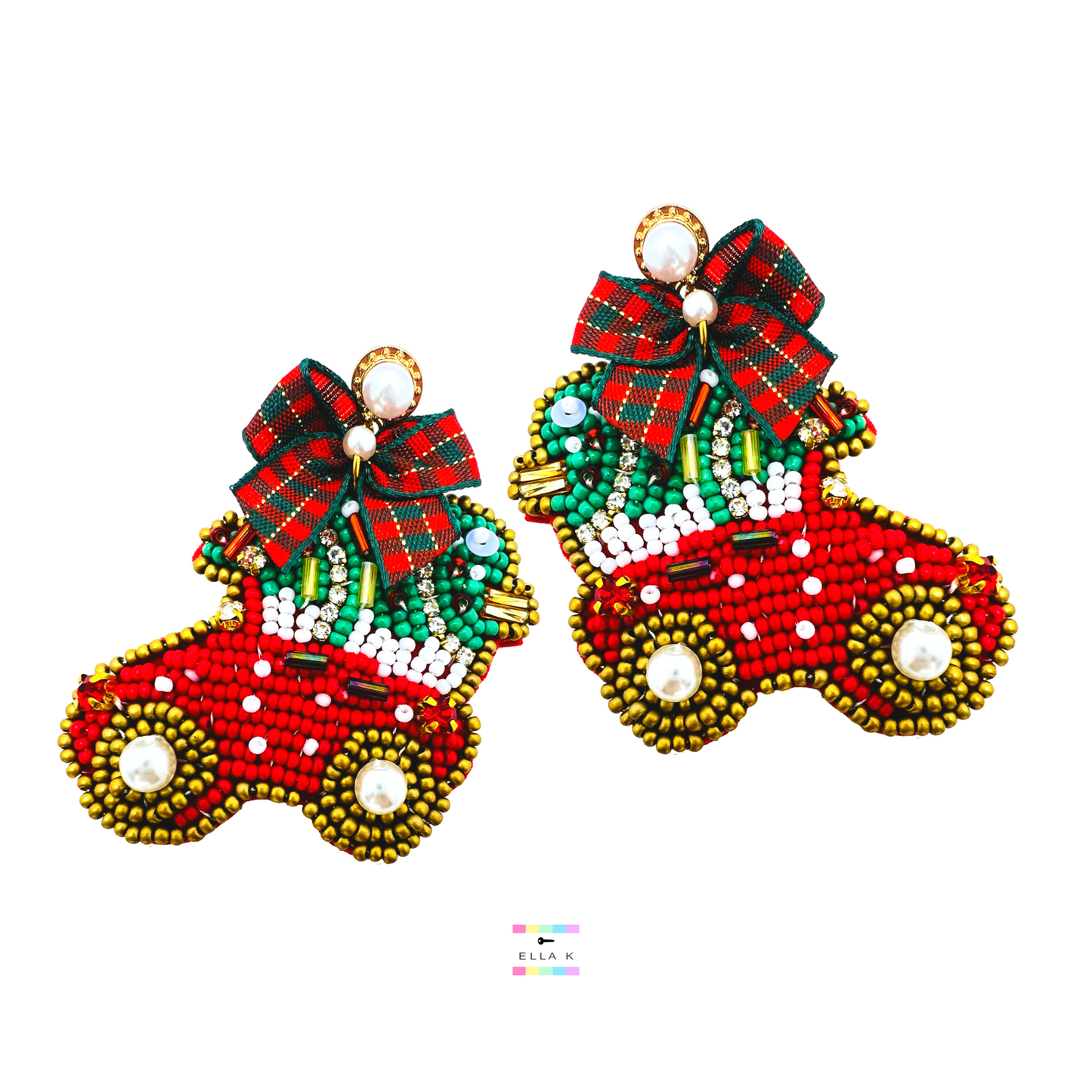 Coquette Bow Christmas Plaid Christmas Tree Car Vacation Earrings