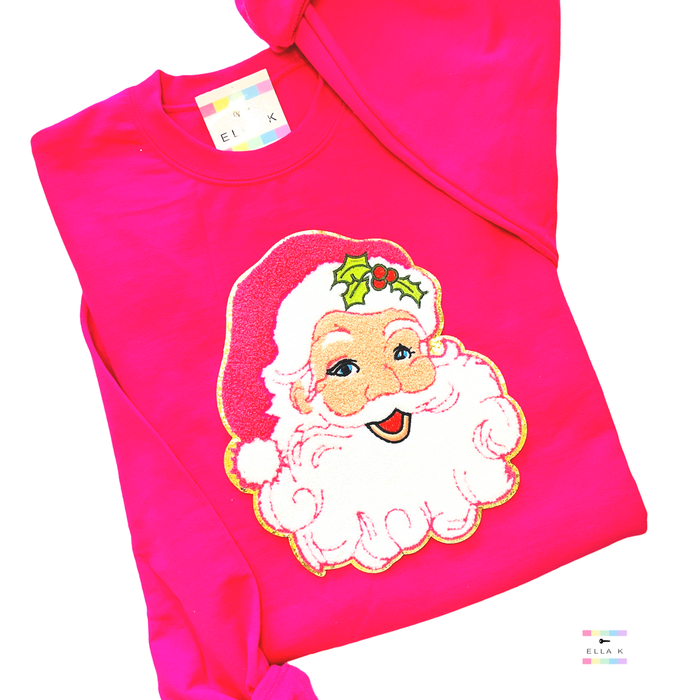 Pink Holly Hat Vintage Santa Sweatshirt