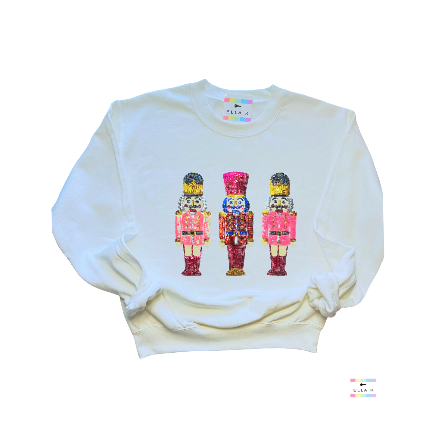 Pink Sequin Nutcracker White Christmas Pullover