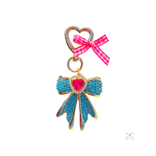 Blueberry Rhinestone Love Coquette Bow Bag Charm