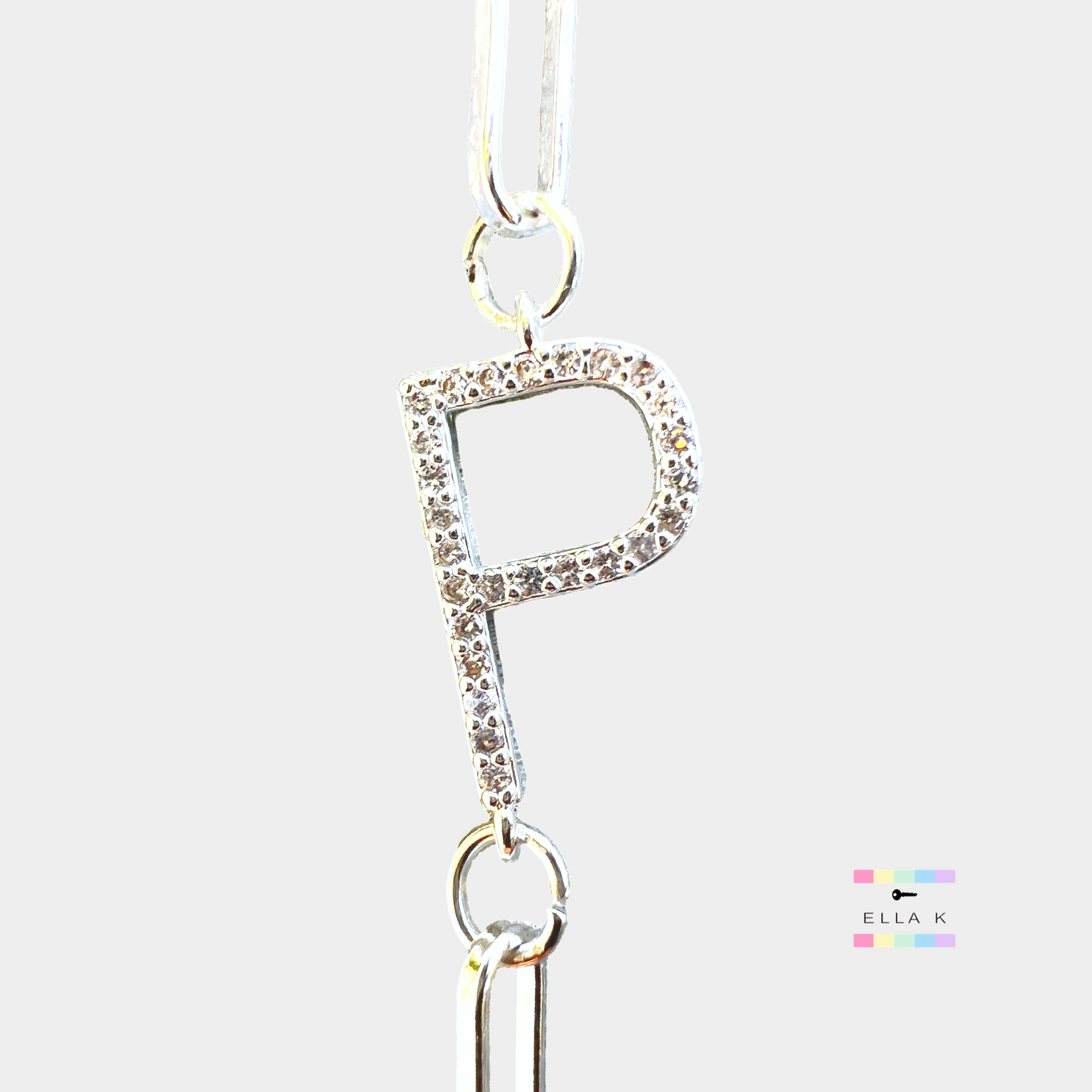 Silver Paperclip Pave Initial Necklace