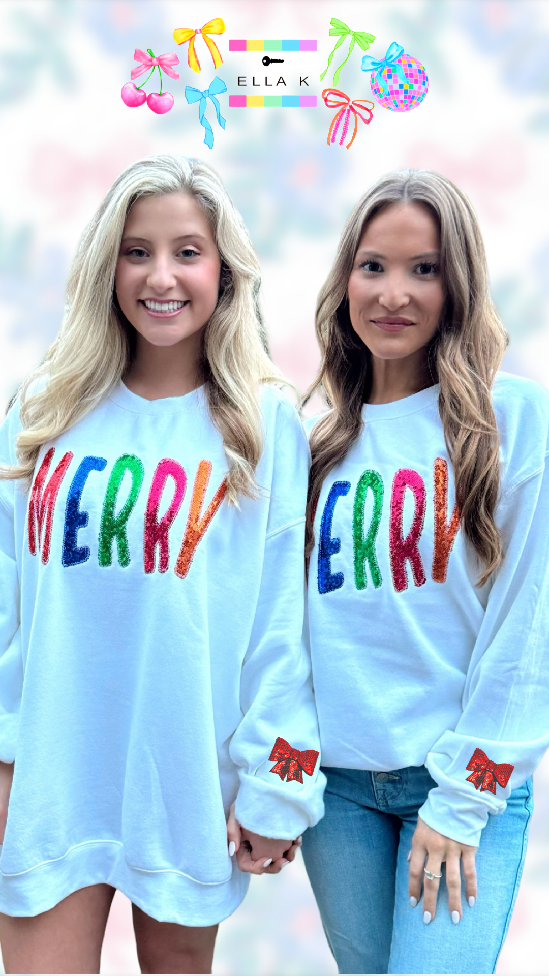 Sequin Embroidered “MERRY” Sweatshirt