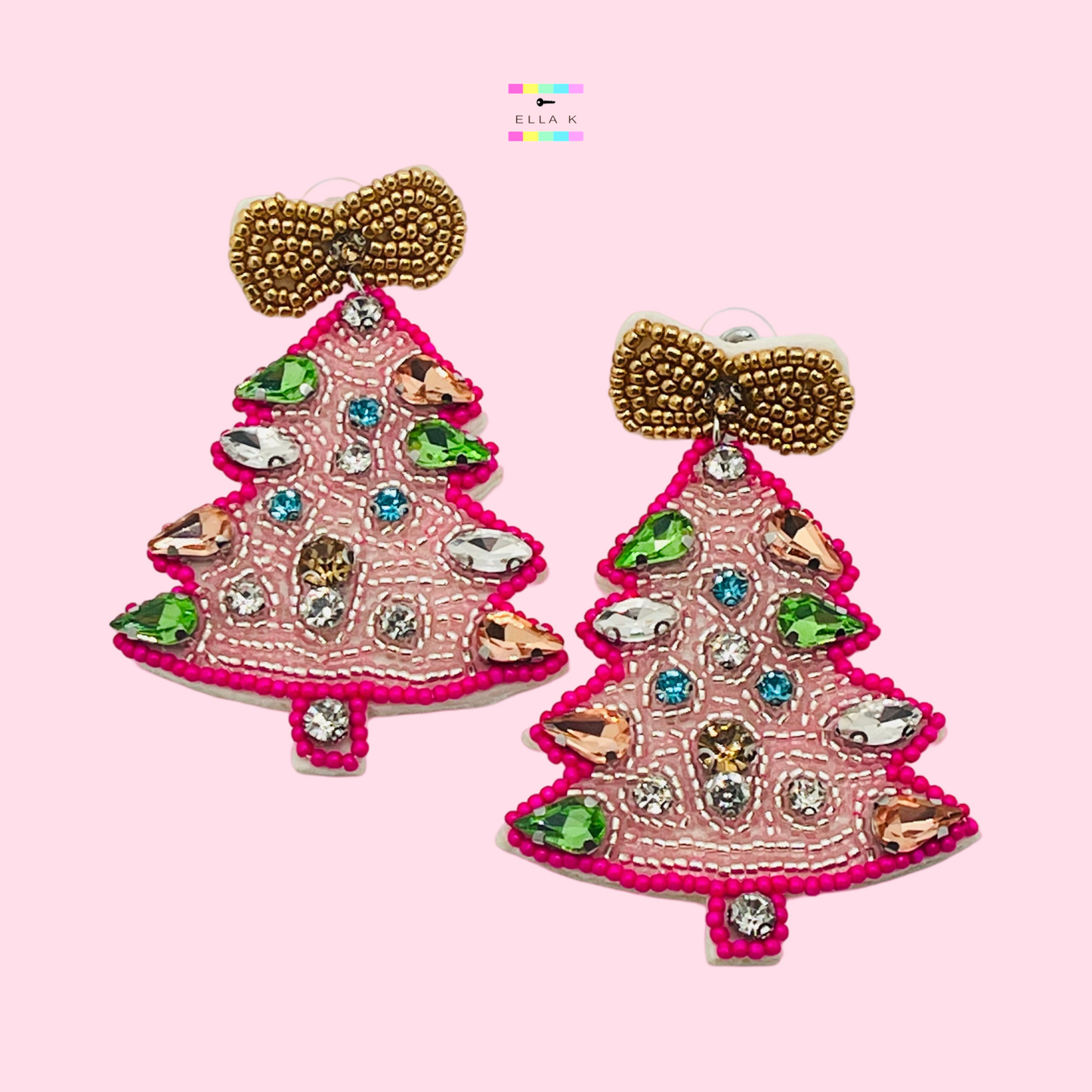 Pink Christmas Tree Earrings