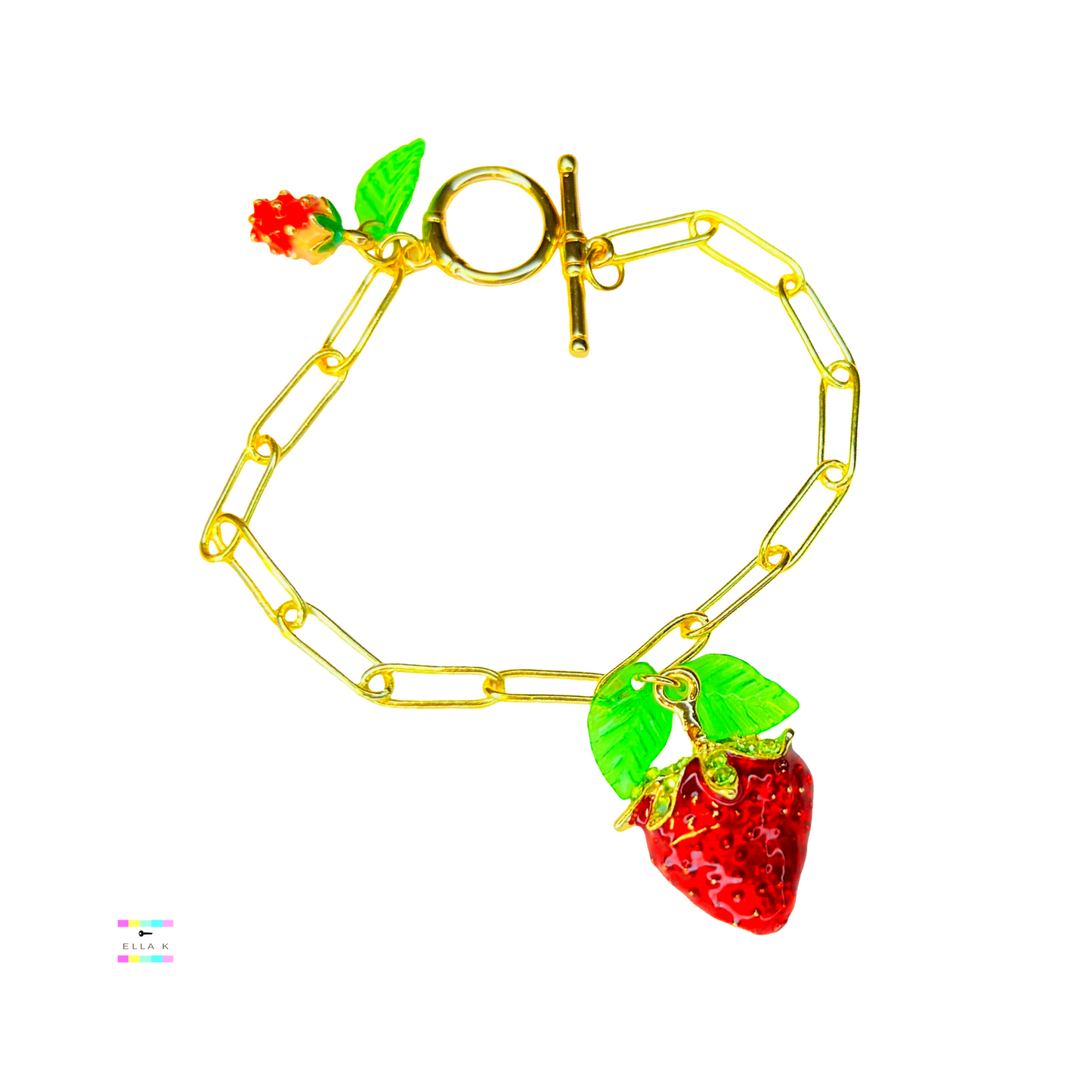 Gold Paperclip Strawberry Bracelet