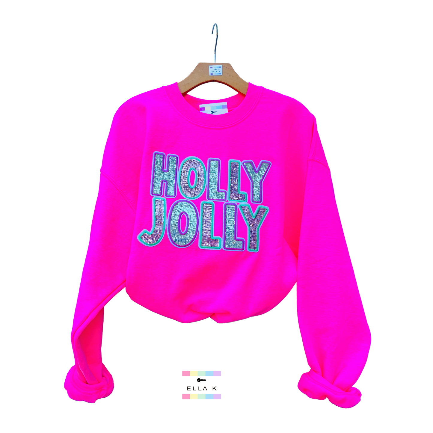 Sequin Holly Jolly Pink Christmas Sweatshirt