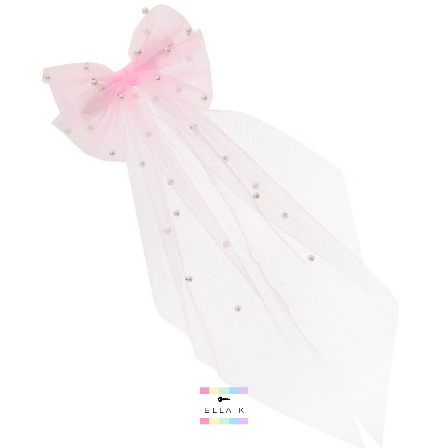 Full Of Pearls Tulle Hair Bow Barrette - Pink