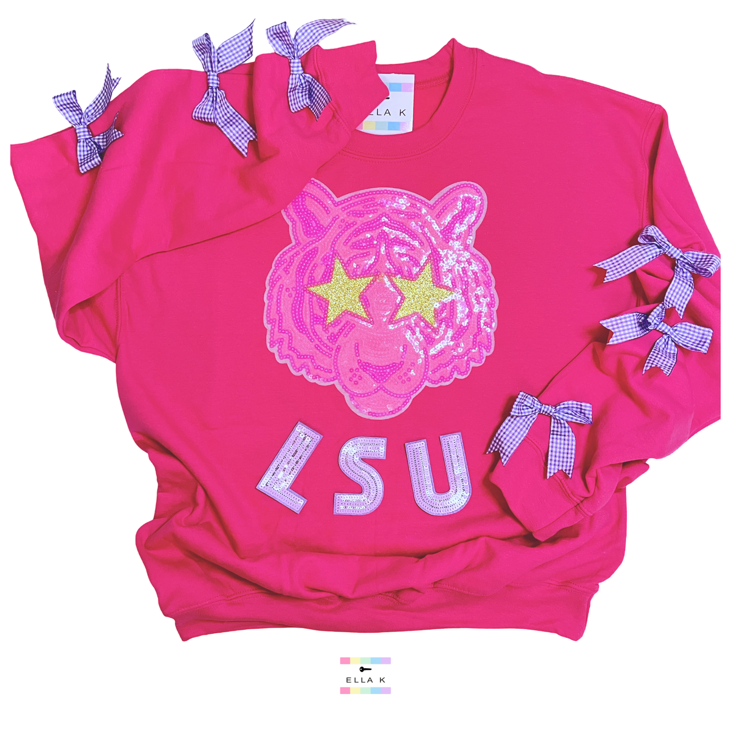 Hot Pink LSU “Geaux Tigers” Coquette Bow Pullover